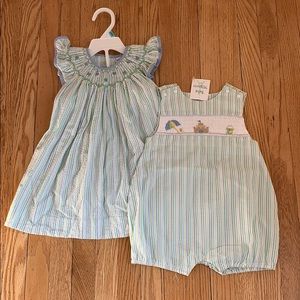 Bebe Mignon matching seersucker dress, romper NWT!